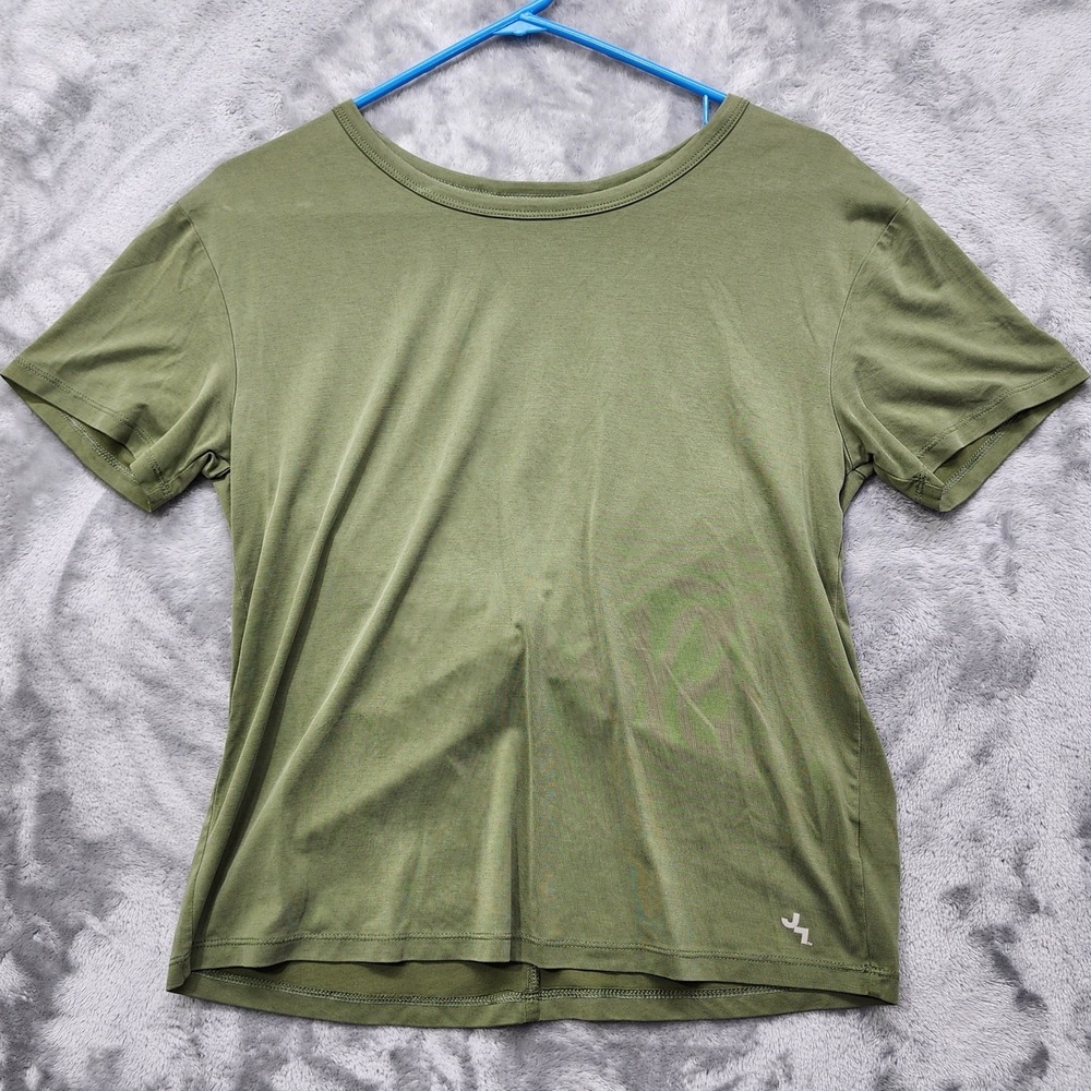 Joy Lab Top Womens S Olive Green Short Sleeve Twist Knot Open‎ Back Workout Tee